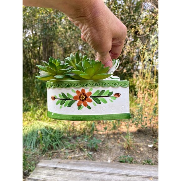 Vintage 1960s Ceramic SAD Iron Planter Vase floral - Picture 3 of 16